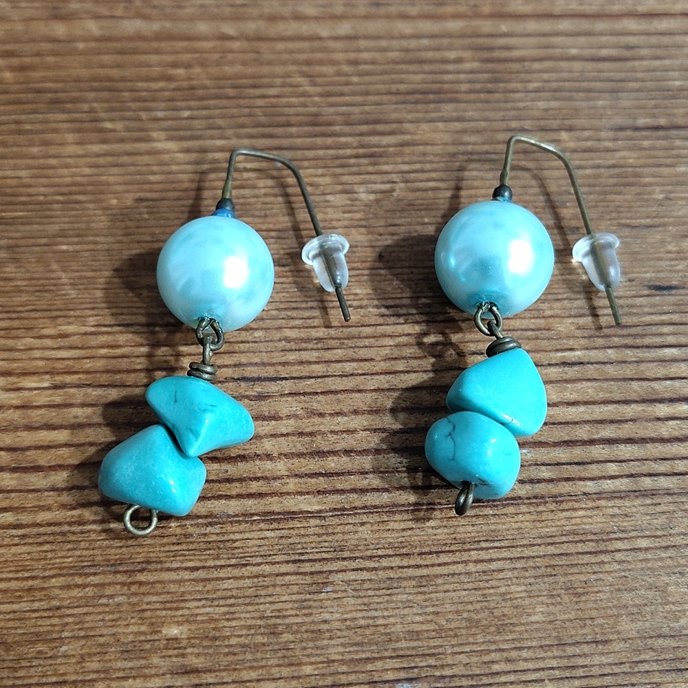 **5 For $20***Blue Pearl and Turquoise Dangle Ladies Earrings, Handmade Earrings - Picture 4 of 8